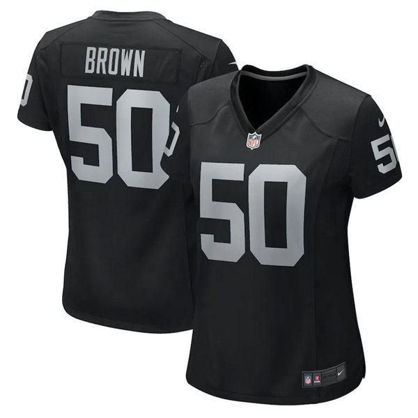 Women's Las Vegas Raiders #50 Jayon Brown Black Stitched Game Jersey(Run Small)
